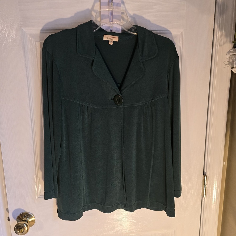 Choices Womens Dark Green Single Button Babydoll Cardigan Top XL JJKJ0101